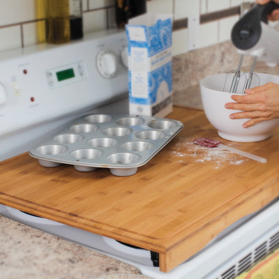 Camco 43548 4 Burner Grooved Bamboo Stove Top Work Surface with Adjustable Legs - VMInnovations
