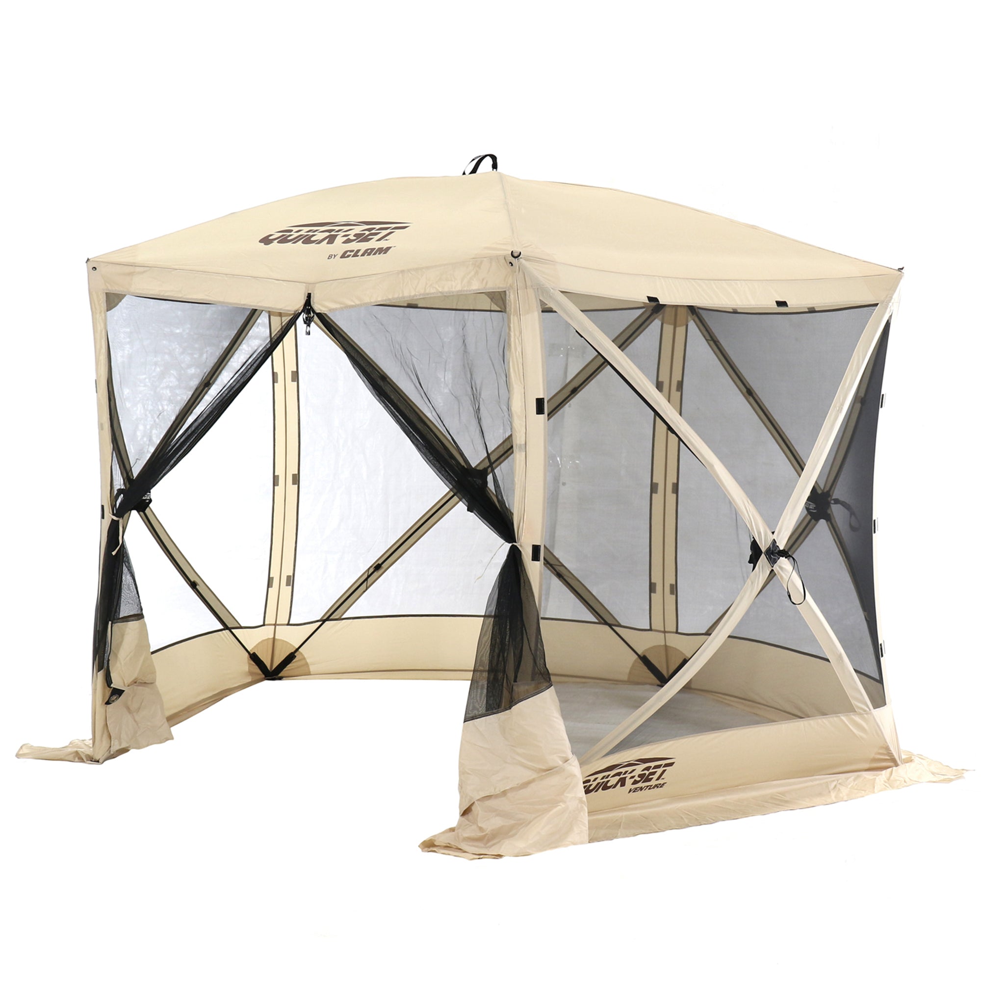 Quick-Set Venture Outdoor Gazebo Canopy Shelter Screen Tent, Beige (Open Box) - VMInnovations