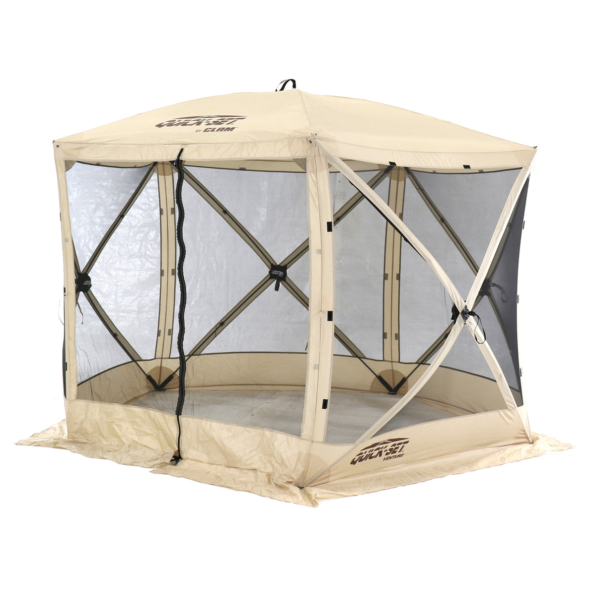 Quick-Set Venture Outdoor Gazebo Canopy Shelter Screen Tent, Beige (Open Box) - VMInnovations