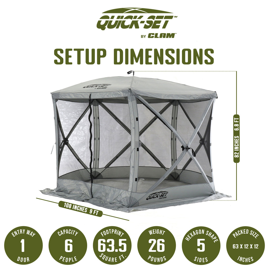 CLAM Quick-Set Venture 9 x 9 Ft Portable Outdoor Camping Canopy Shelter, Gray