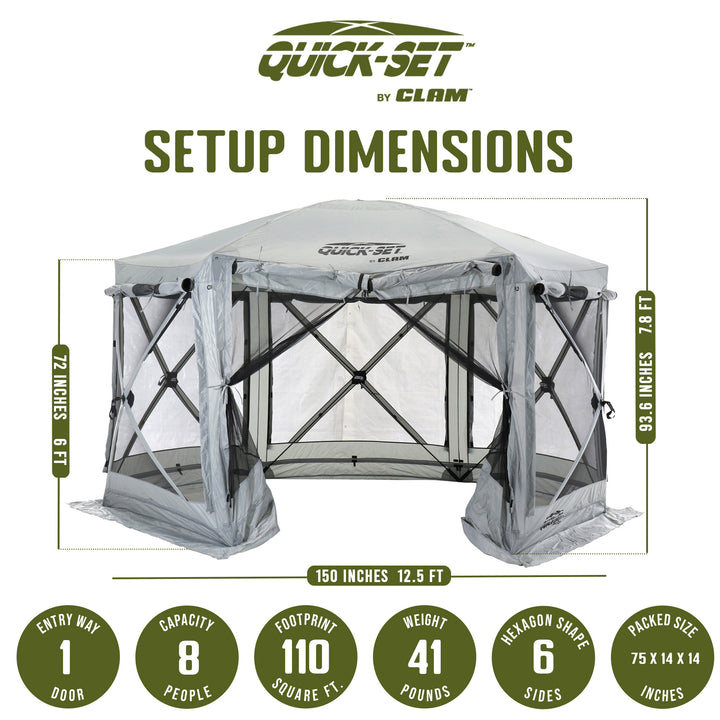 CLAM Quick-Set Pavilion 12.5 x 12.5 Foot Portable Outdoor Canopy Shelter, Gray