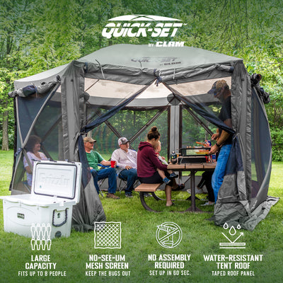 CLAM Quick-Set Pavilion Outdoor Gazebo Shelter Screen Tent, Gray (Open Box) - VMInnovations