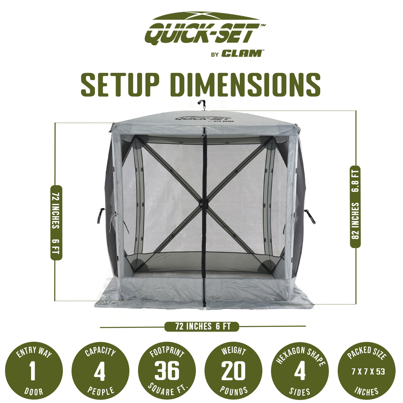 CLAM Quick-Set Traveler 6 x 6 Ft Portable Outdoor 4 Sided Canopy Shelter, Gray - VMInnovations