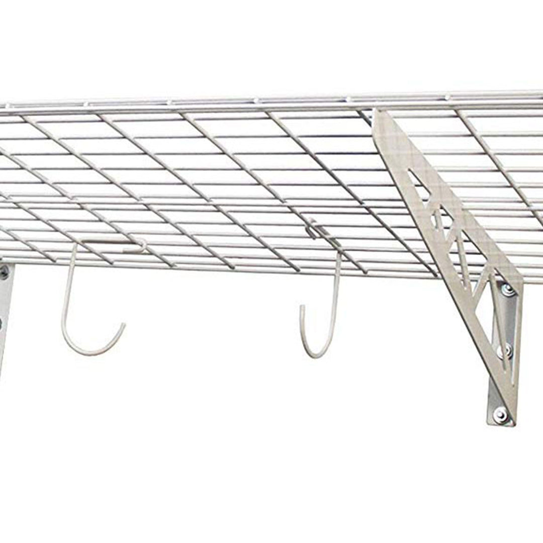 SafeRacks 24 x 48 Inch Garage Wall Shelf Two-Pack with Bike Tire Hooks, White