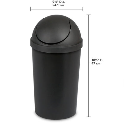 Sterilite 10839006 3 Gallon Round Swing Top Plastic Wastebasket, Black (12 Pack)