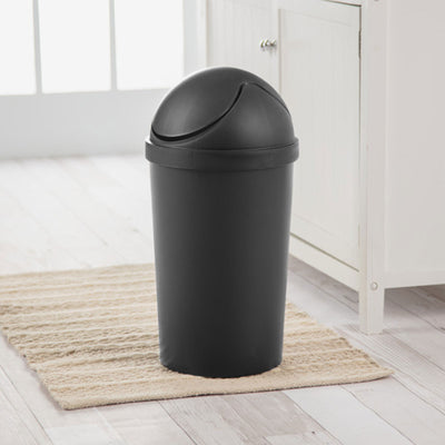 Sterilite 10839006 3 Gallon Round Swing Top Plastic Wastebasket, Black (12 Pack)