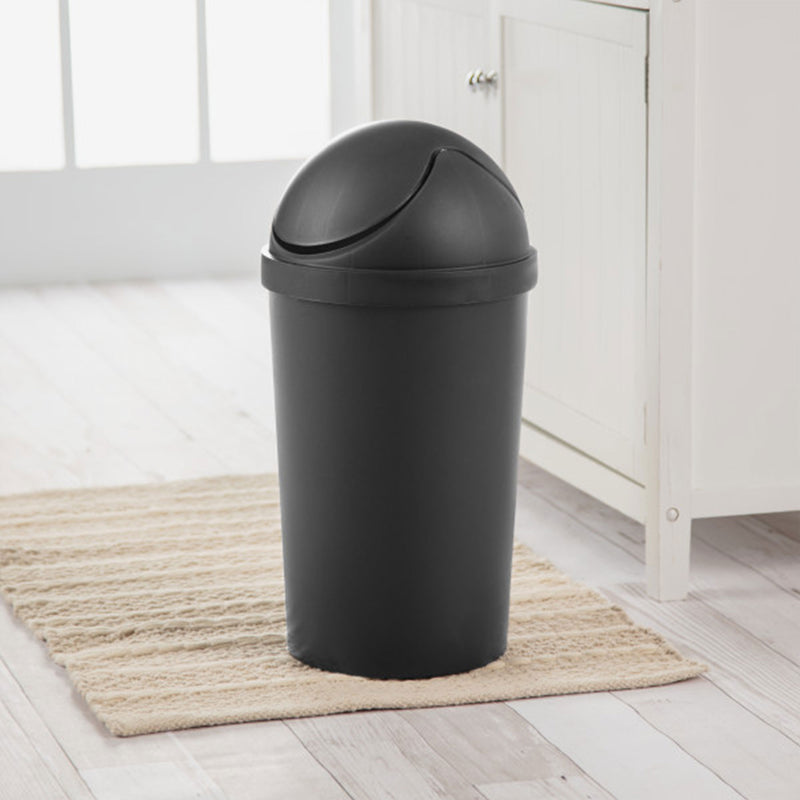 Sterilite 10839006 3 Gallon Round Swing Top Plastic Wastebasket, Black (6 Pack)