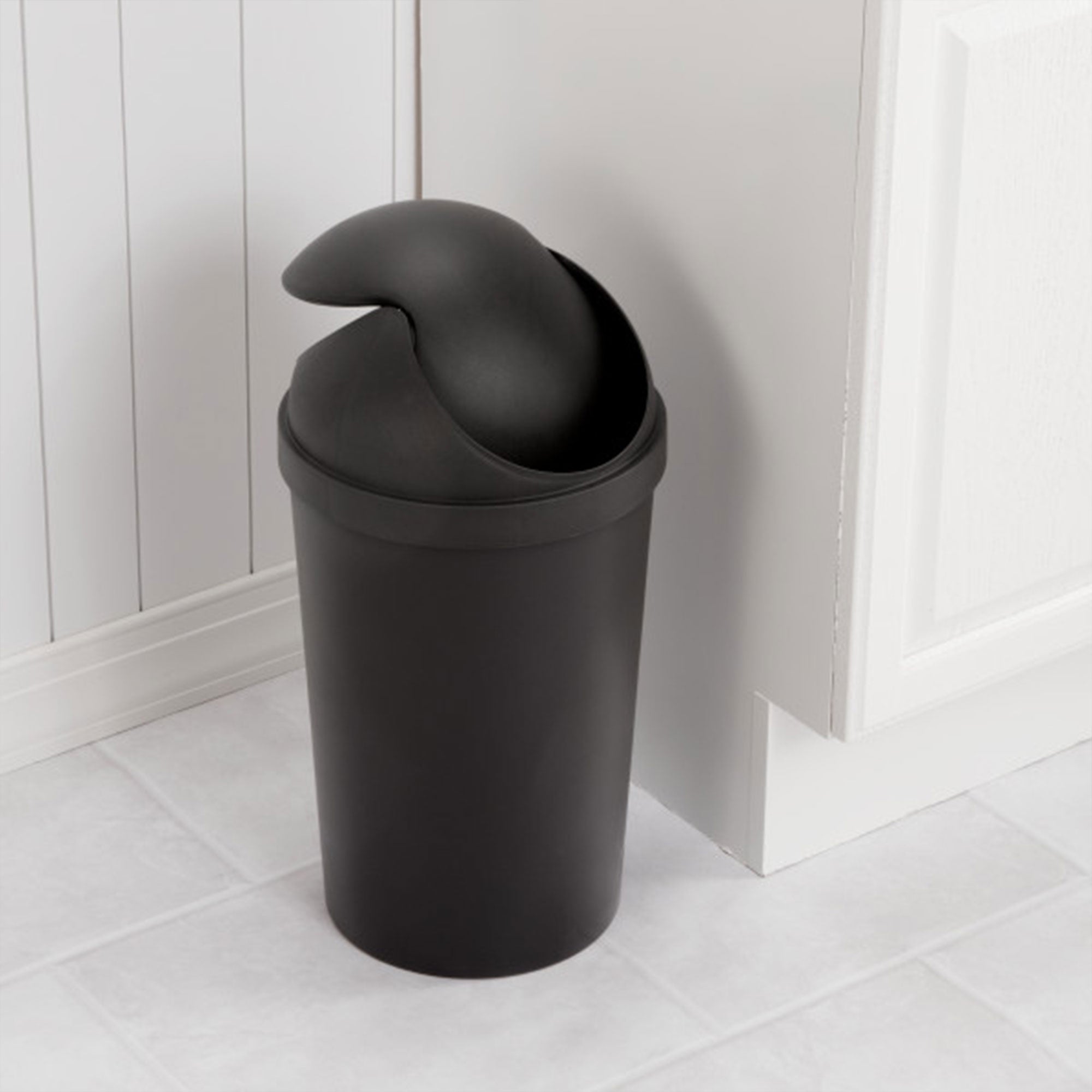 Sterilite 10839006 3 Gallon Round Swing Top Plastic Wastebasket, Black (12 Pack) - VMInnovations