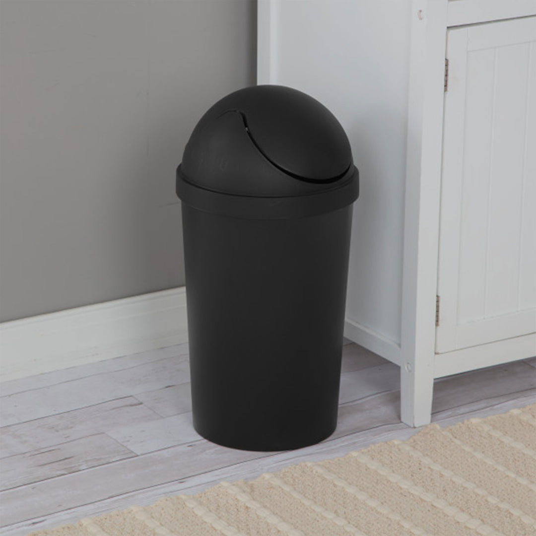 Sterilite 10839006 3 Gallon Round Swing Top Plastic Wastebasket, Black (6 Pack)