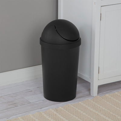 Sterilite 10839006 3 Gallon Round Swing Top Plastic Wastebasket, Black (6 Pack)