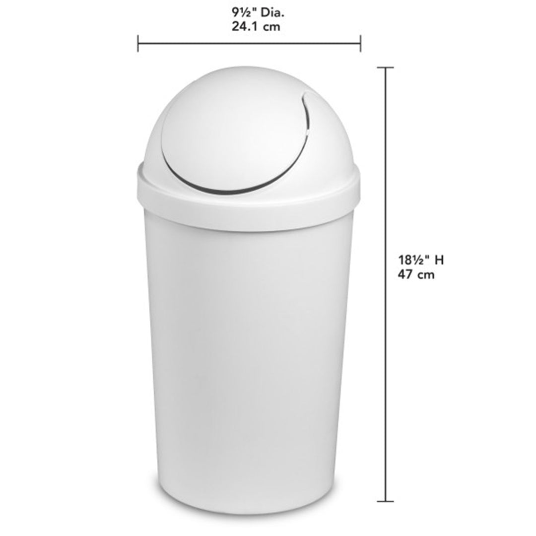 Sterilite 10838006 3 Gallon Round Swing Top Plastic Wastebasket, White (6 Pack)