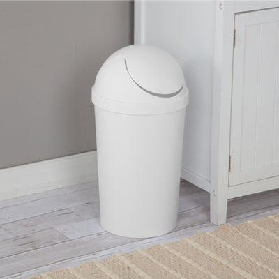 Sterilite 10838006 3 Gallon Round Swing Top Plastic Wastebasket, White (12 Pack)