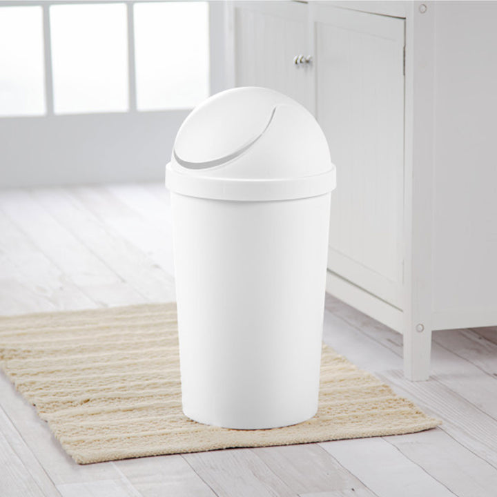 Sterilite 10838006 3 Gallon Round Swing Top Plastic Wastebasket, White (6 Pack)