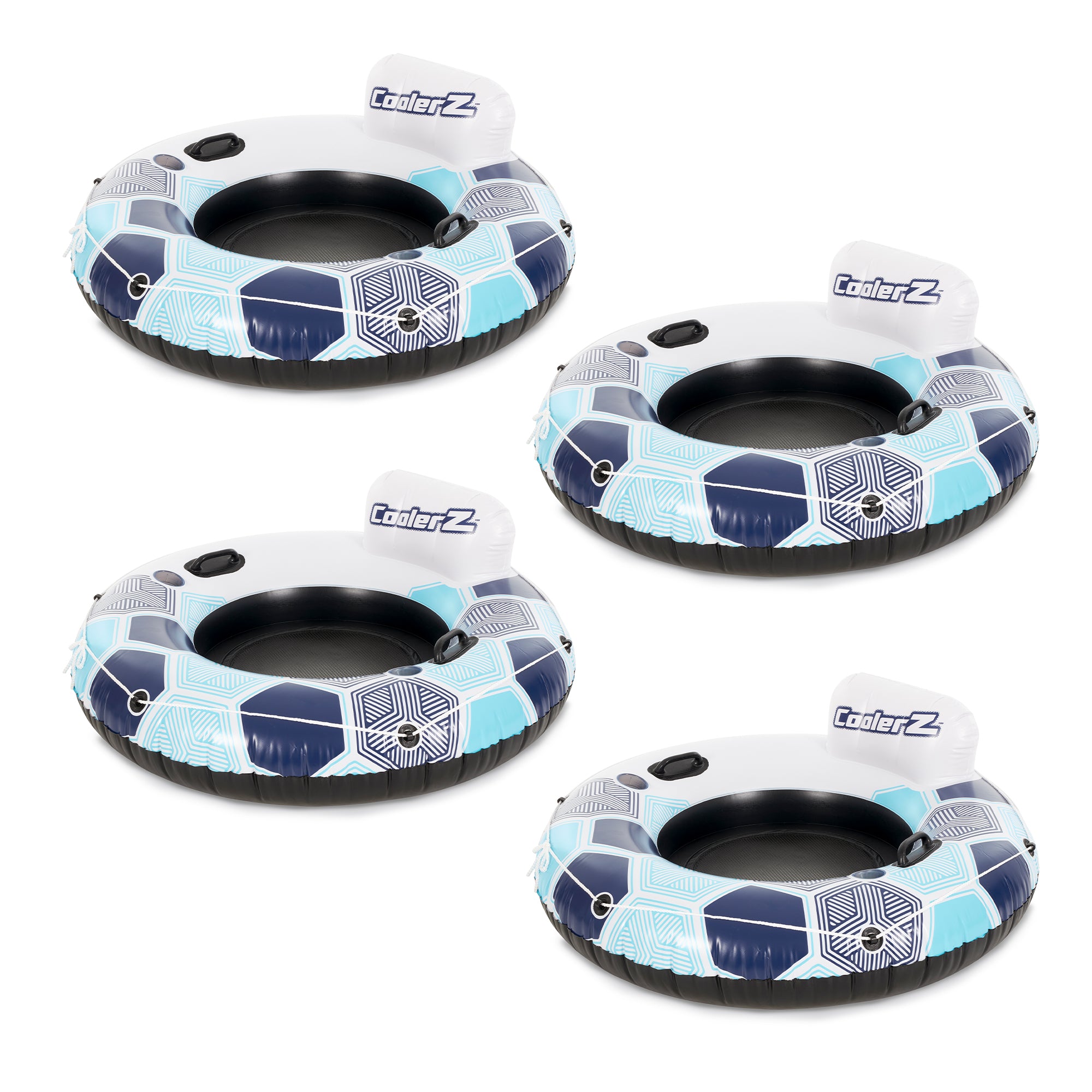 Bestway CoolerZ Rapid Rider Inflatable Lake Pool Tube Float, Blue/Gray, 4 Pack - VMInnovations
