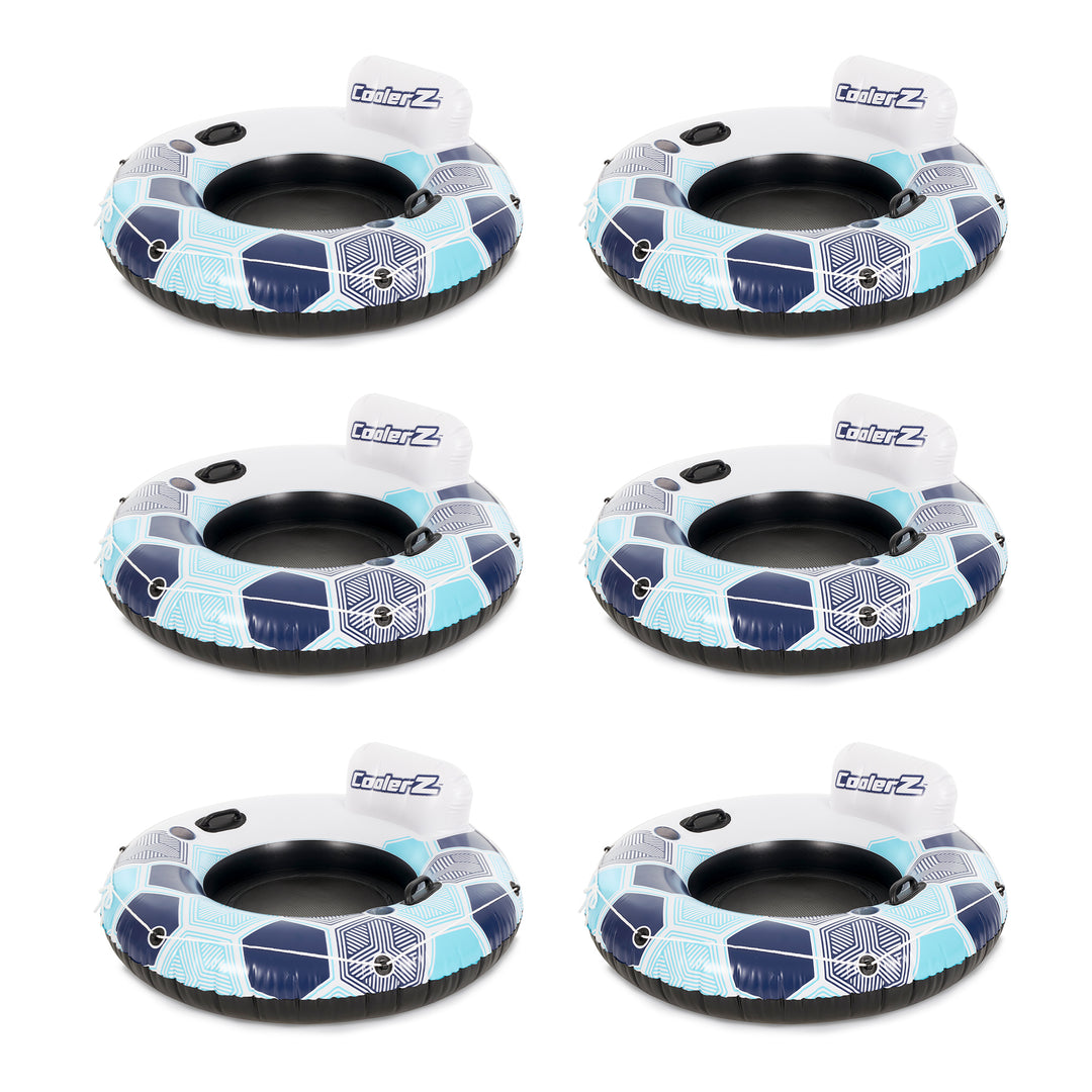 Bestway CoolerZ Rapid Rider Inflatable Lake Pool Tube Float, Blue/Gray, 6 Pack