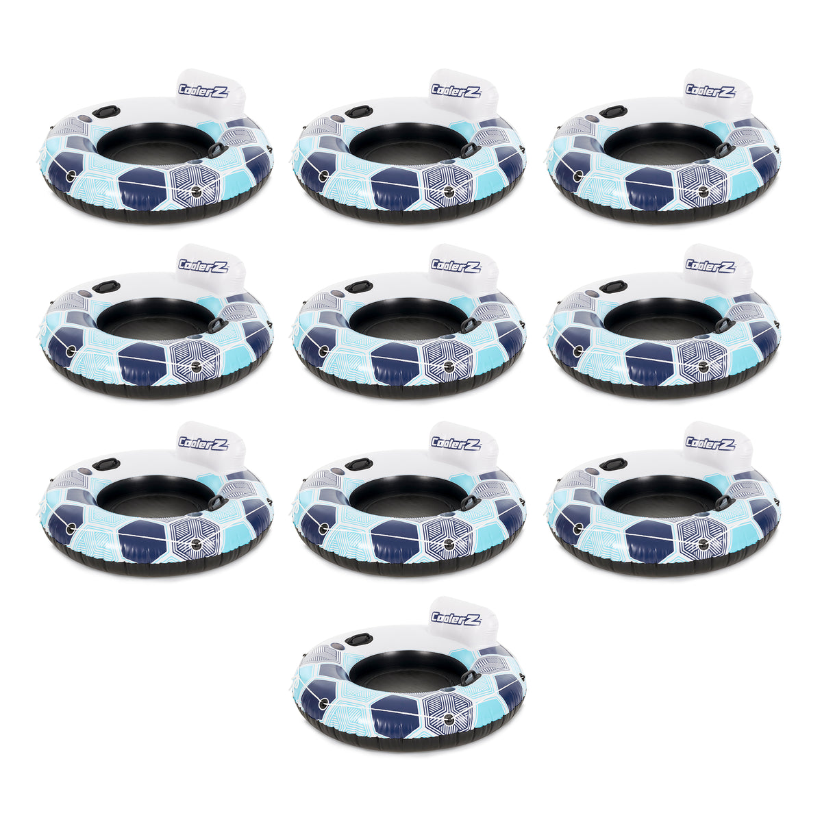 Bestway CoolerZ Rapid Rider Inflatable Lake Pool Tube Float, Blue/Gray, 10 Pack - VMInnovations