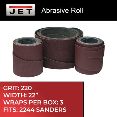 Jet Ready to Wrap 220 Grit 22-44 Benchtop Sander Sandpaper, 3 Rolls (Open Box)