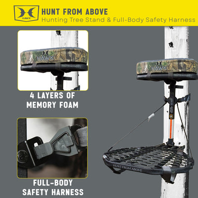 Hawk COMBAT Hang-On Hunting Treestand & Full-Body Safety Harness (Open Box)