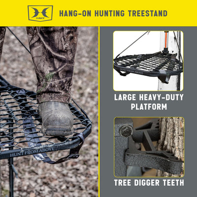 Hawk COMBAT Durable Steel Hang-On Hunting Tree Stand & Full-Body Safety Harness