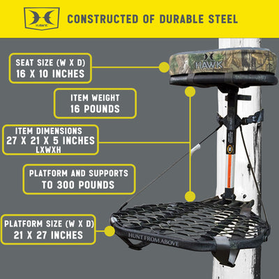 Hawk COMBAT Hang On Tree Stand with 21 x 27" Saddle Hunting Platform(For Parts) - VMInnovations