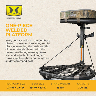 Hawk COMBAT Hang On Tree Stand with 21 x 27" Saddle Hunting Platform(For Parts)