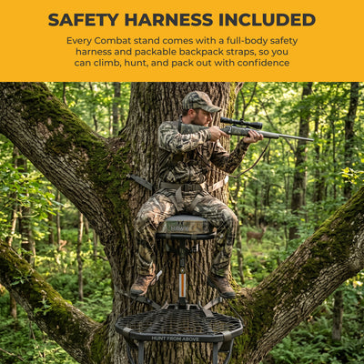 Hawk COMBAT Durable Steel Hang-On Hunting Tree Stand & Full-Body Safety Harness (Refurbished)
