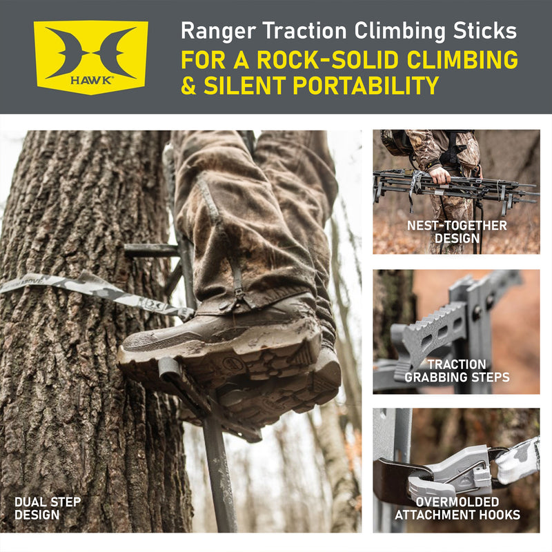 Hawk Treestands Ranger Traction 3 Pack Climbing Sticks, Mud Camo (Open Box)