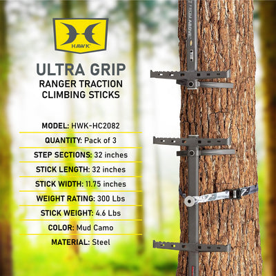 Hawk Treestands Ranger Traction 3 Pack Climbing Sticks, Mud Camo (Used) - VMInnovations