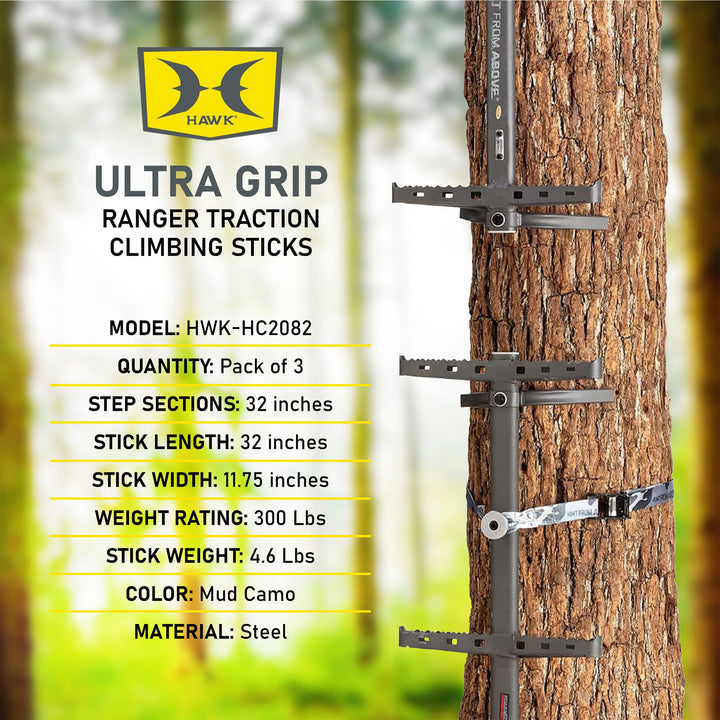 Hawk Ranger Traction 32" Climbing Sticks, Angled Step Tree Climbing Gear, 3-Pack - VMInnovations