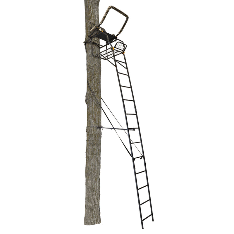 Muddy Huntsman Deluxe 17 Foot Hunting Ladderstand, 1 Person Climbing Tree Stand