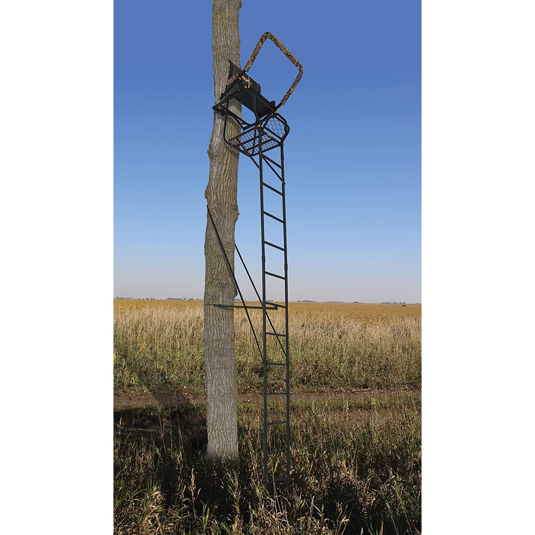 Muddy Huntsman Deluxe 17 Foot Hunting Ladderstand, 1 Person Climbing Tree Stand - VMInnovations