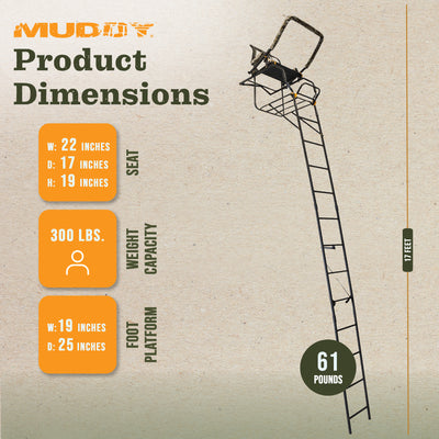 Muddy Huntsman Deluxe 17 Foot Hunting Ladderstand, 1 Person Climbing Tree Stand