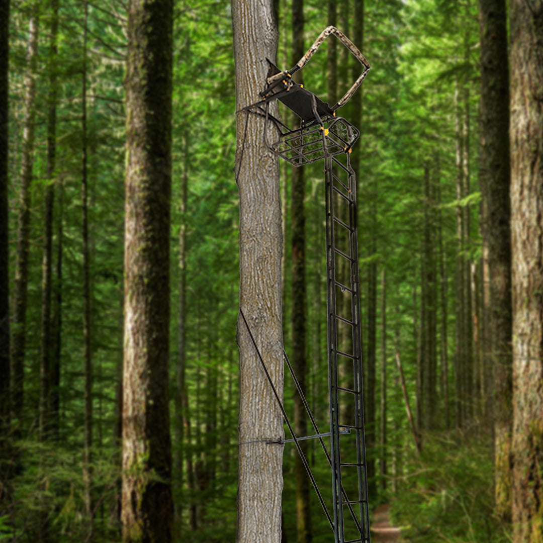 Huntsman Deluxe 17-Foot 1 Person Hunting Deer Ladder Tree Stand, Black (Used) - VMInnovations