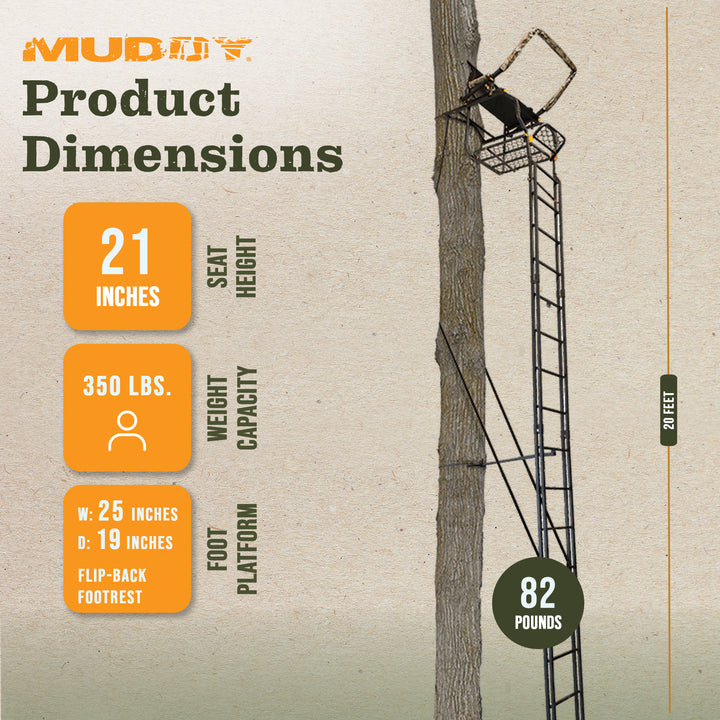 Muddy The Skybox Deluxe 20' 1 Person Hunting Ladder Tree Stand, Black(For Parts)