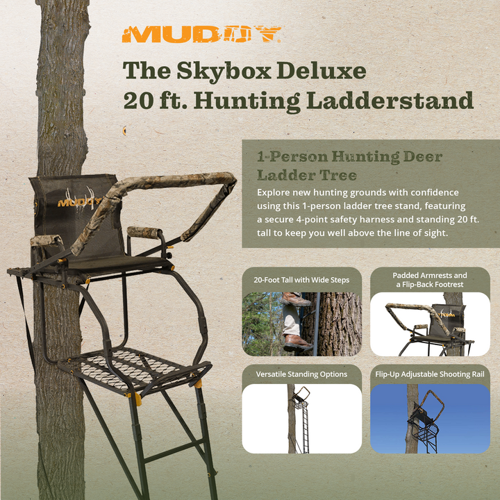 Muddy The Skybox Deluxe 20' 1 Person Hunting Ladder Tree Stand, Black(For Parts)