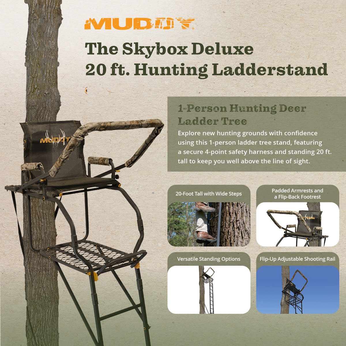 Muddy The Skybox Deluxe 20 Ft 1 Person Deer Hunting Ladder Tree Stand (Open Box)