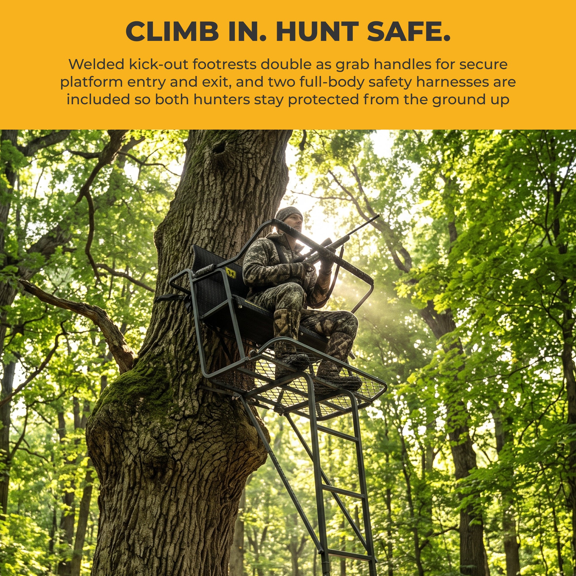 Hawk Big Denali 2 Man Climbing Tree Stand, 18 Foot Deer Hunting Ladderstand - VMInnovations