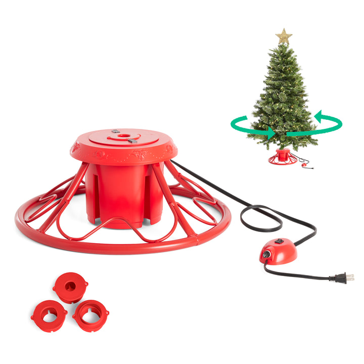 Home Heritage 1-1.75" Artificial Christmas Tree Base Rotating Metal Stand, Red - VMInnovations