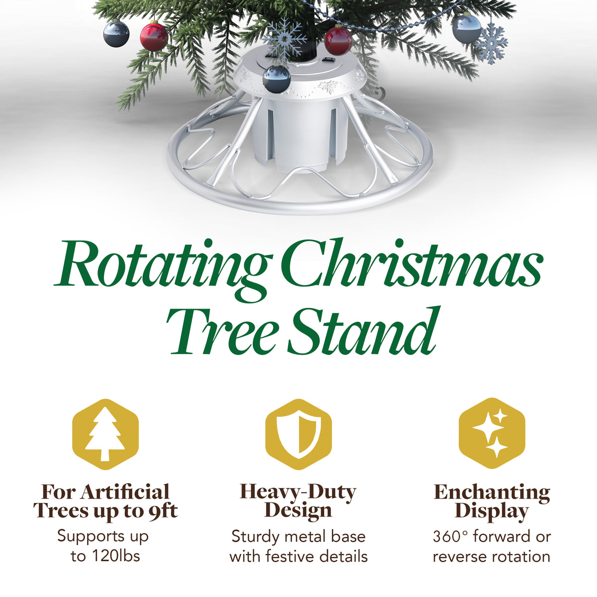 Home Heritage 1-1.75" Artificial Christmas Tree Base Rotating Metal Stand, Silver - VMInnovations