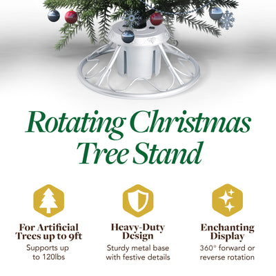 Home Heritage 1-1.75" Artificial Christmas Tree Base Rotating Metal Stand, Silver - VMInnovations