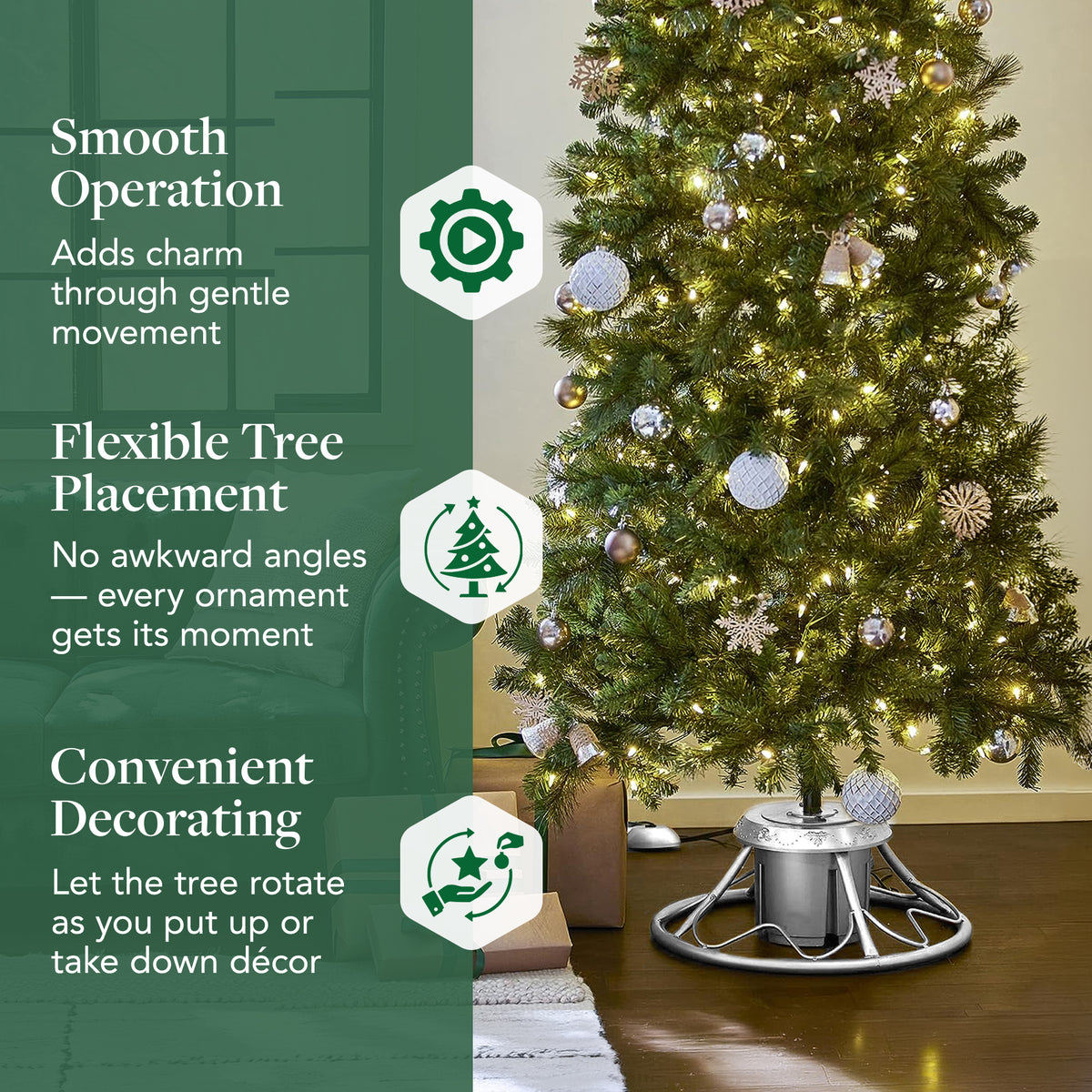 Home Heritage Electric Rotating Stand Base for Artificial Christmas Tree, Silver (Refurbished)