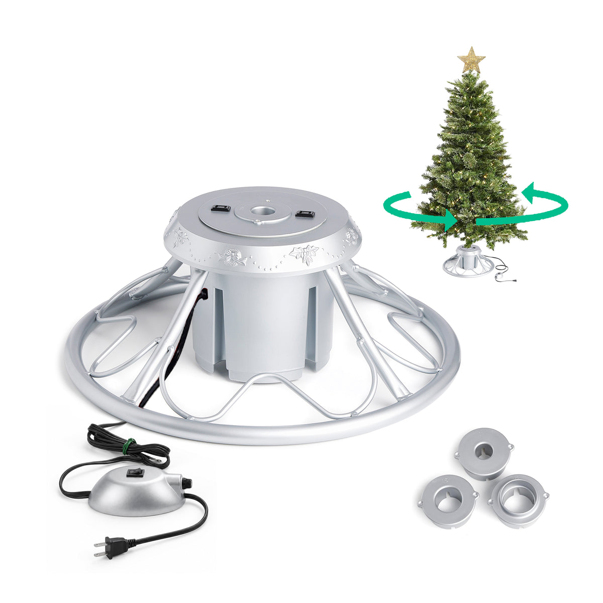 Home Heritage Rotating Stand for Artificial Christmas Trees, Silver (Damaged)