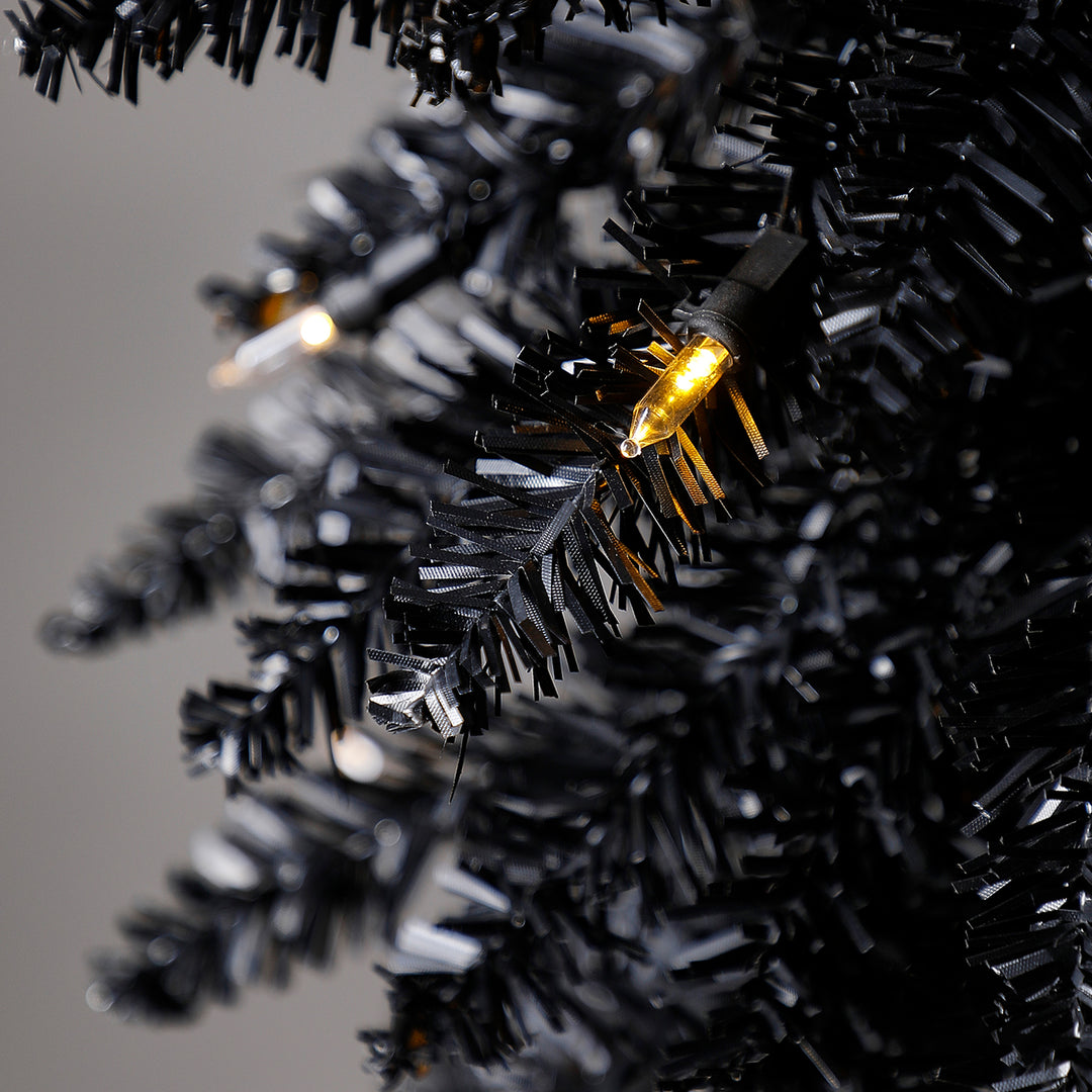 Home Heritage 7 Ft Pencil Artificial Tree with White LED Lights, Black (Used)