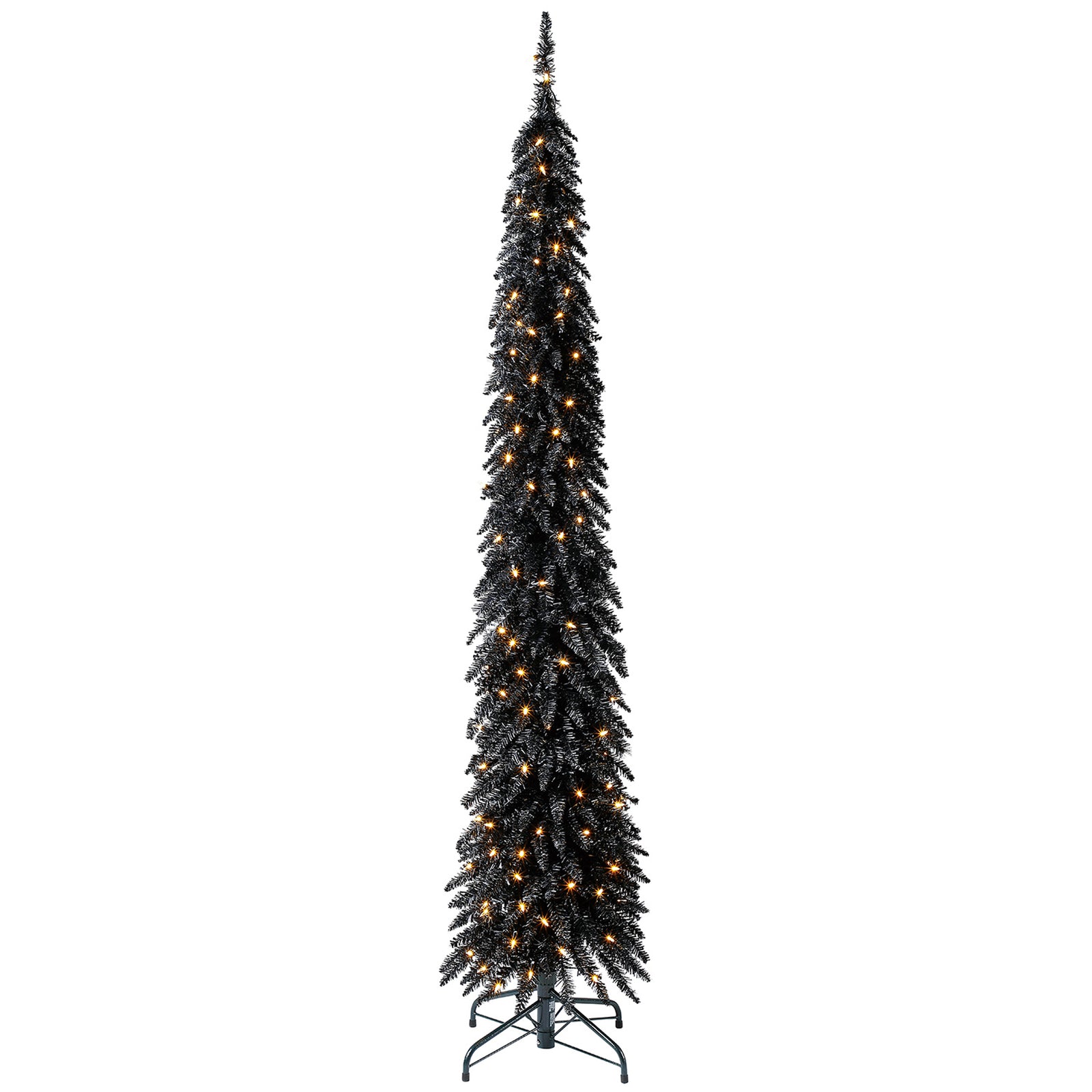 Home Heritage Tinsel 7' Pencil 150 LED Pre-Lit Artificial Christmas Tree, Black - VMInnovations