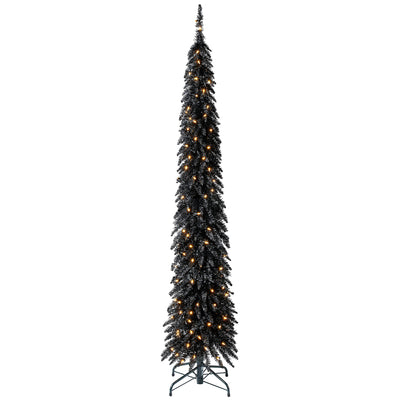 Home Heritage 7 Ft Pencil Artificial Tree with White LED Lights, Black (Used)