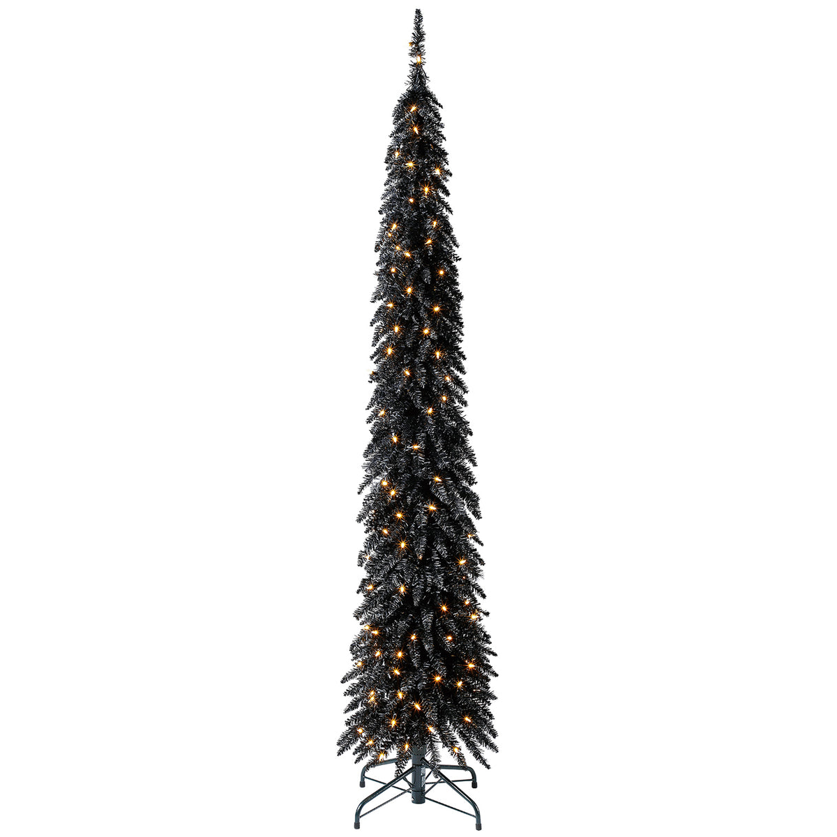 Home Heritage 7 Ft Pencil Artificial Tree with White LED Lights, Black (Used)