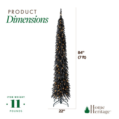 Home Heritage 7 Ft Pencil Artificial Tree with White LED Lights, Black (Used) - VMInnovations