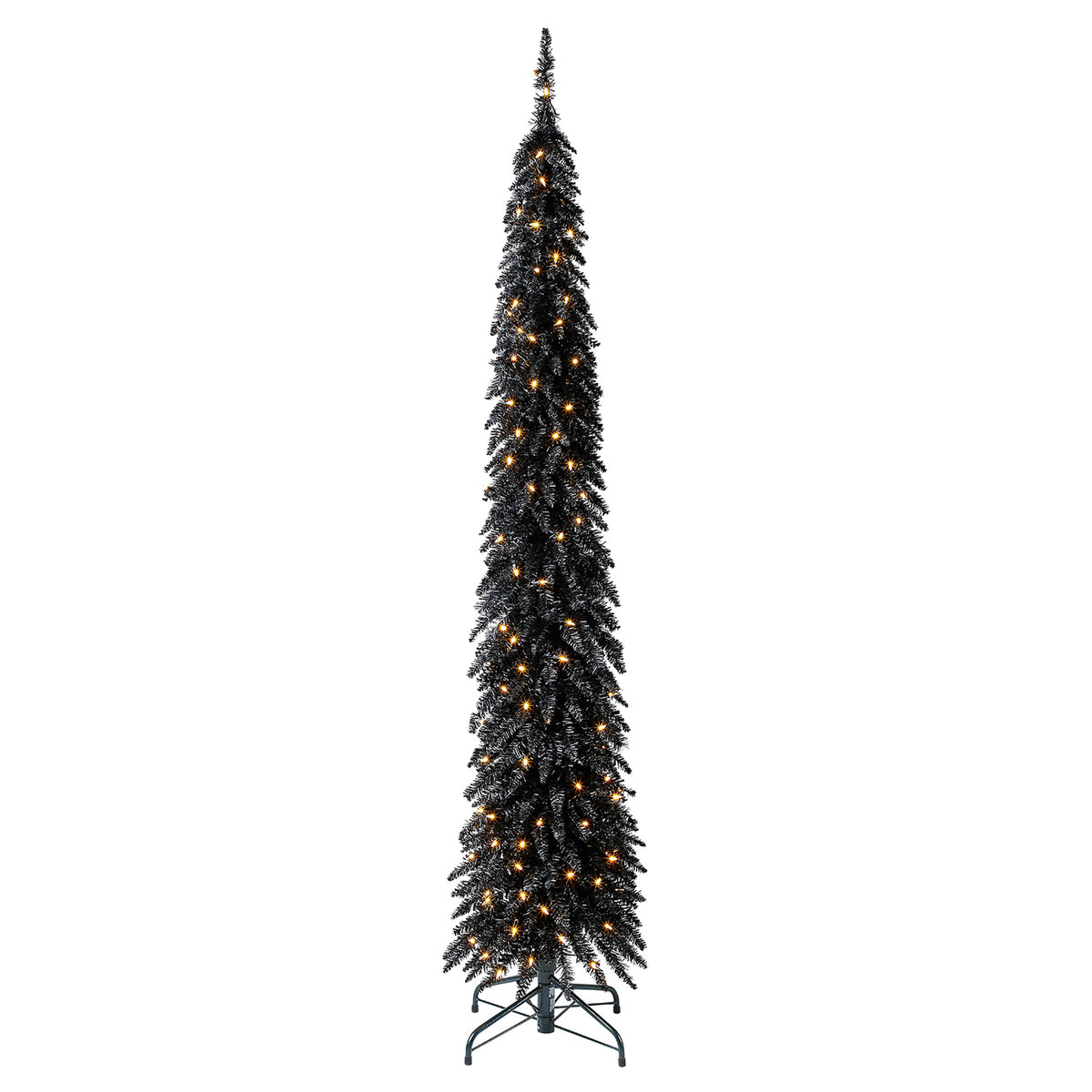 Home Heritage 7 Ft Pencil Artificial Tree with White LED Lights, Black (Used)
