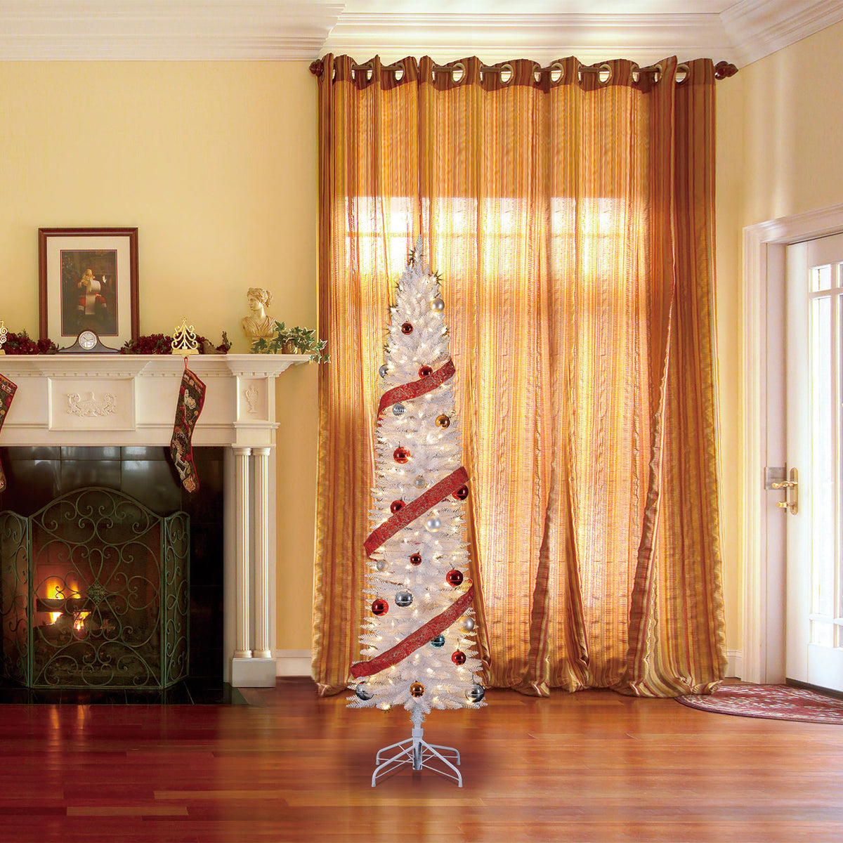 Home Heritage 7 Foot Pencil Artificial Tree with White LED Lights, White (Used)