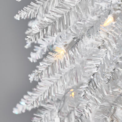Home Heritage Tinsel 7' Pencil 150 LED Pre-Lit Artificial Christmas Tree, White